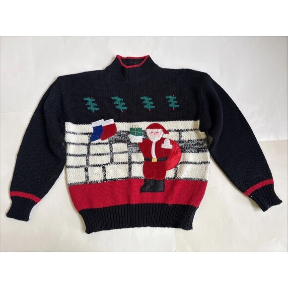 Vintage Ladies EXTRA Christmas Santa Mock Neck LS Over Sized Sweater Size S - Picture 1 of 8